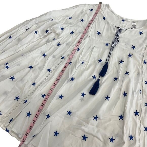 Kaktus Boho White Top with Embroidered Blue Stars and Tassels - Picture 6 of 10